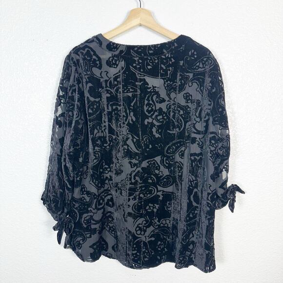 Coldwater Creek Dark Romantic Witchy Black Floral Velvet Burnout Blouse Size 1X - Picture 5 of 11